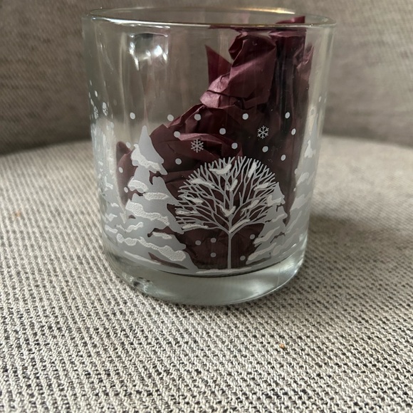 Libby Frosted Pines Glass mug, made in USA, gold tone rim, white, grey, clear - Picture 2 of 8